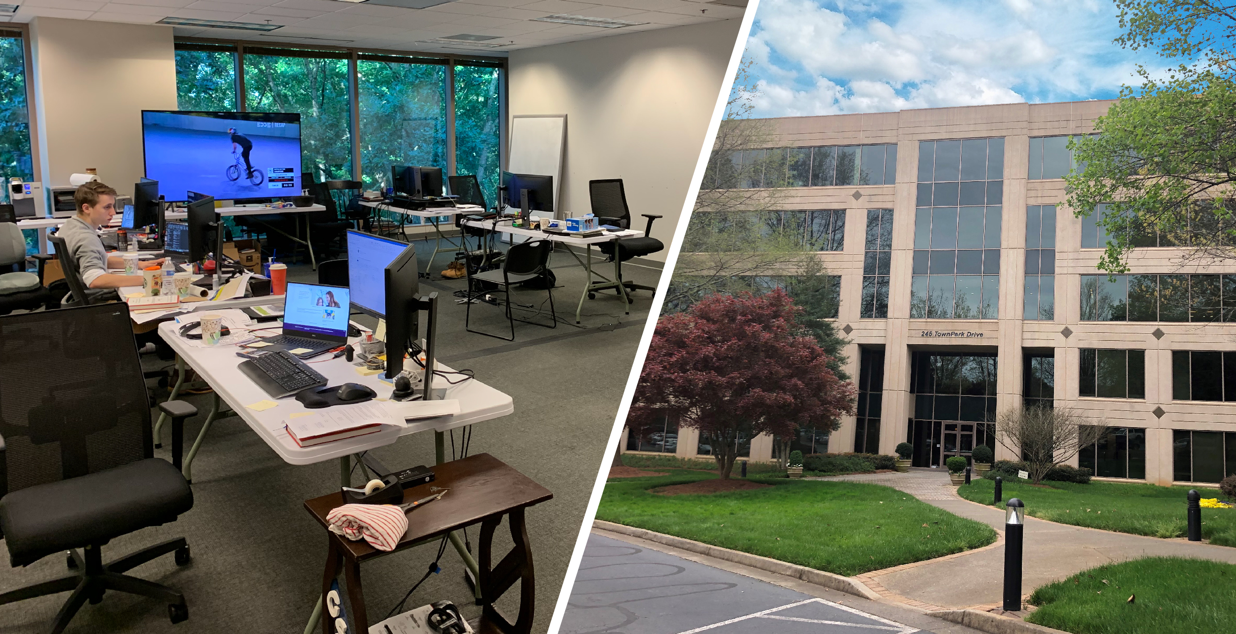 Photo collage of BGE’s Atlanta office and setup during the pandemic.