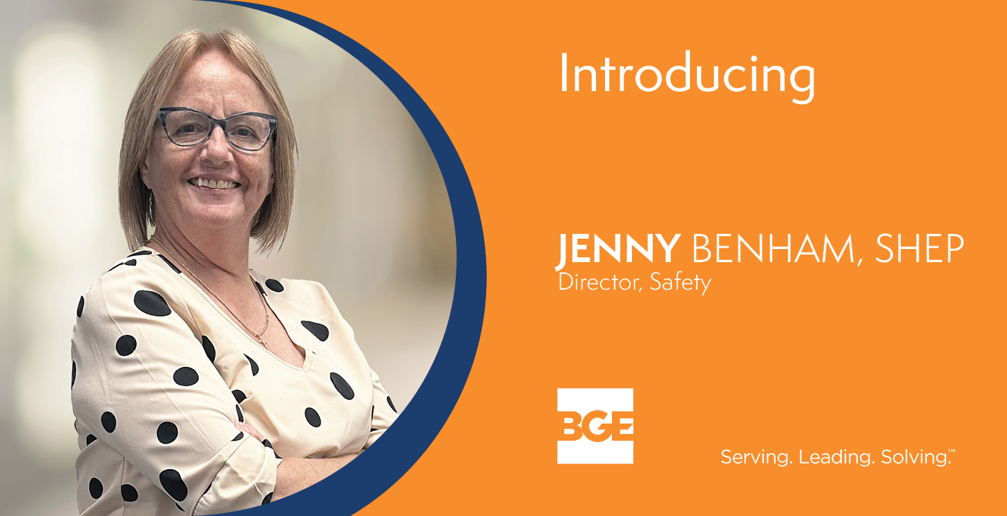 Welcome graphic announcing Jenny Benham who joined BGE, Inc. as director of safety