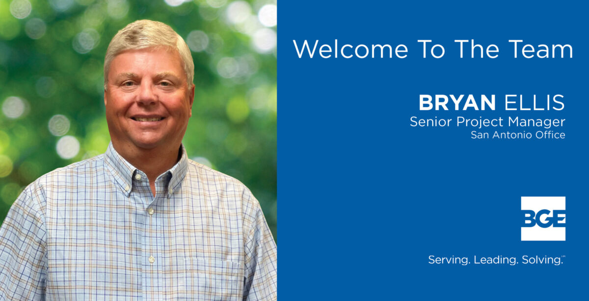 Welcome graphic to announce Bryan Ellis to BGE, Inc.