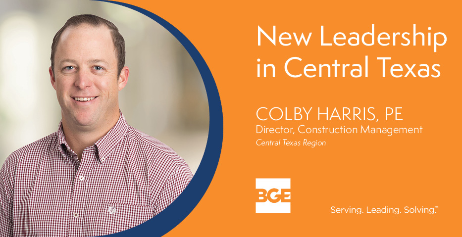 Promotion graphic to announce Colby Harris' new leadership position at BGE, Inc.