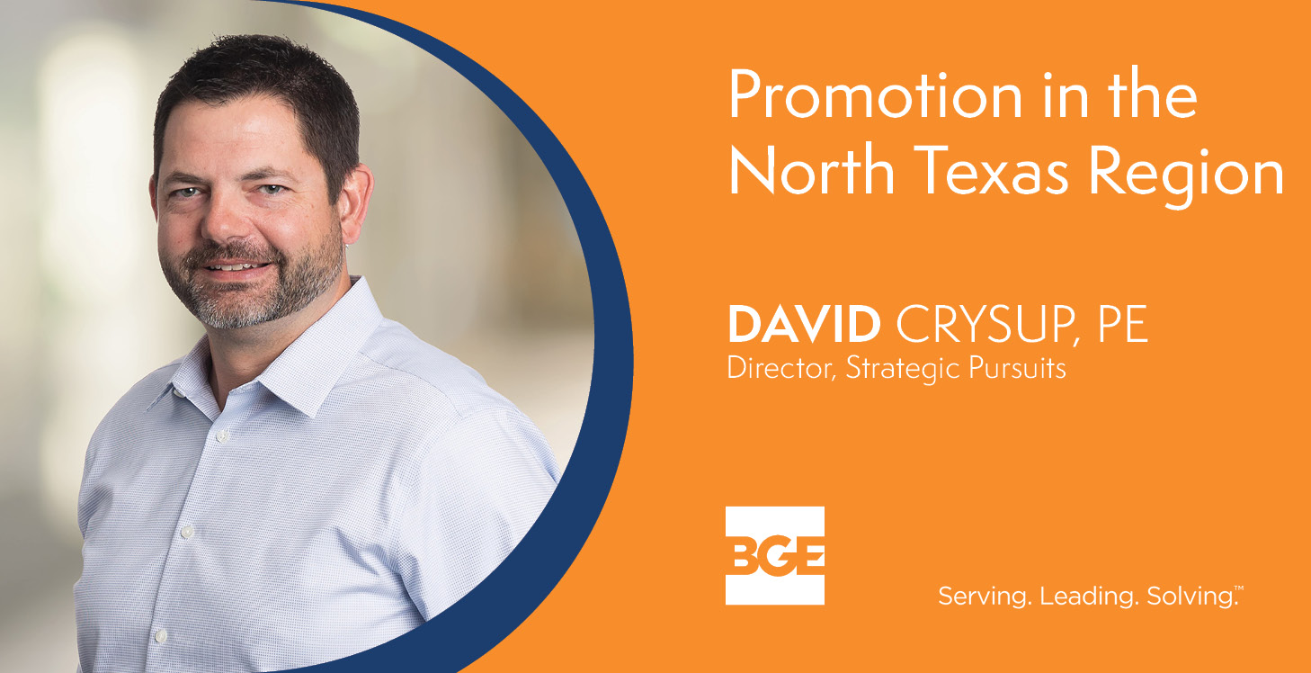 Graphic announcing promotion of David Crysup to Director of Strategic Pursuits