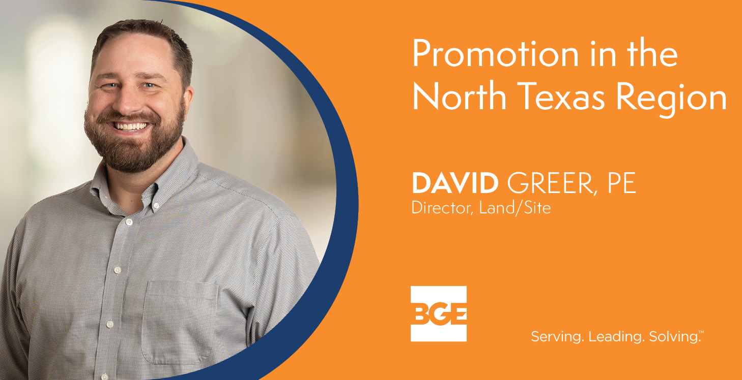 Graphic announcing promotion of David Greer to Director of Land/Site in Fort Worth