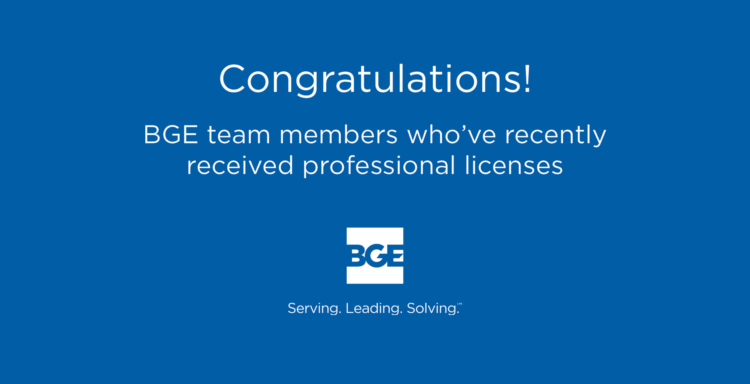 Congratulations graphic for BGE employees who received professional licenses